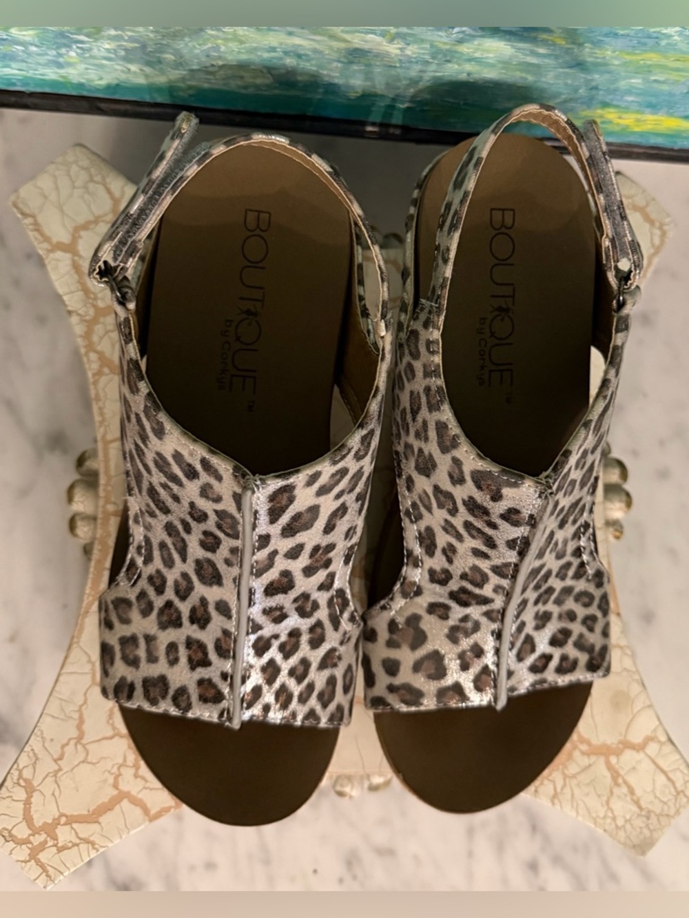 Corkys Carly Metallic Leopard Print Cork Wedge Sandals - Brown/Tan/Black - Picture 3 of 7